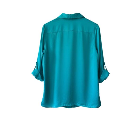 Appraisal Women Button Down Blouse Turquoise Size L with Front Pockets - Picture 9 of 13